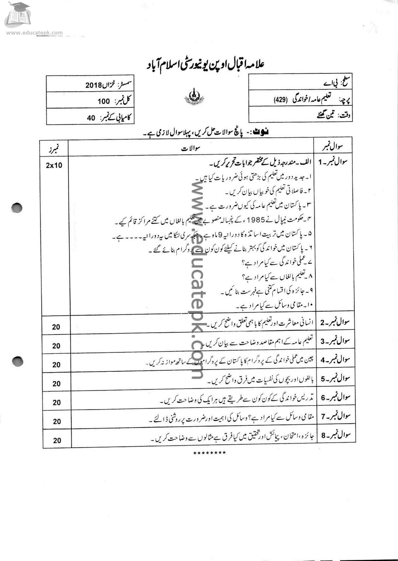 429 aiou assignment 2023